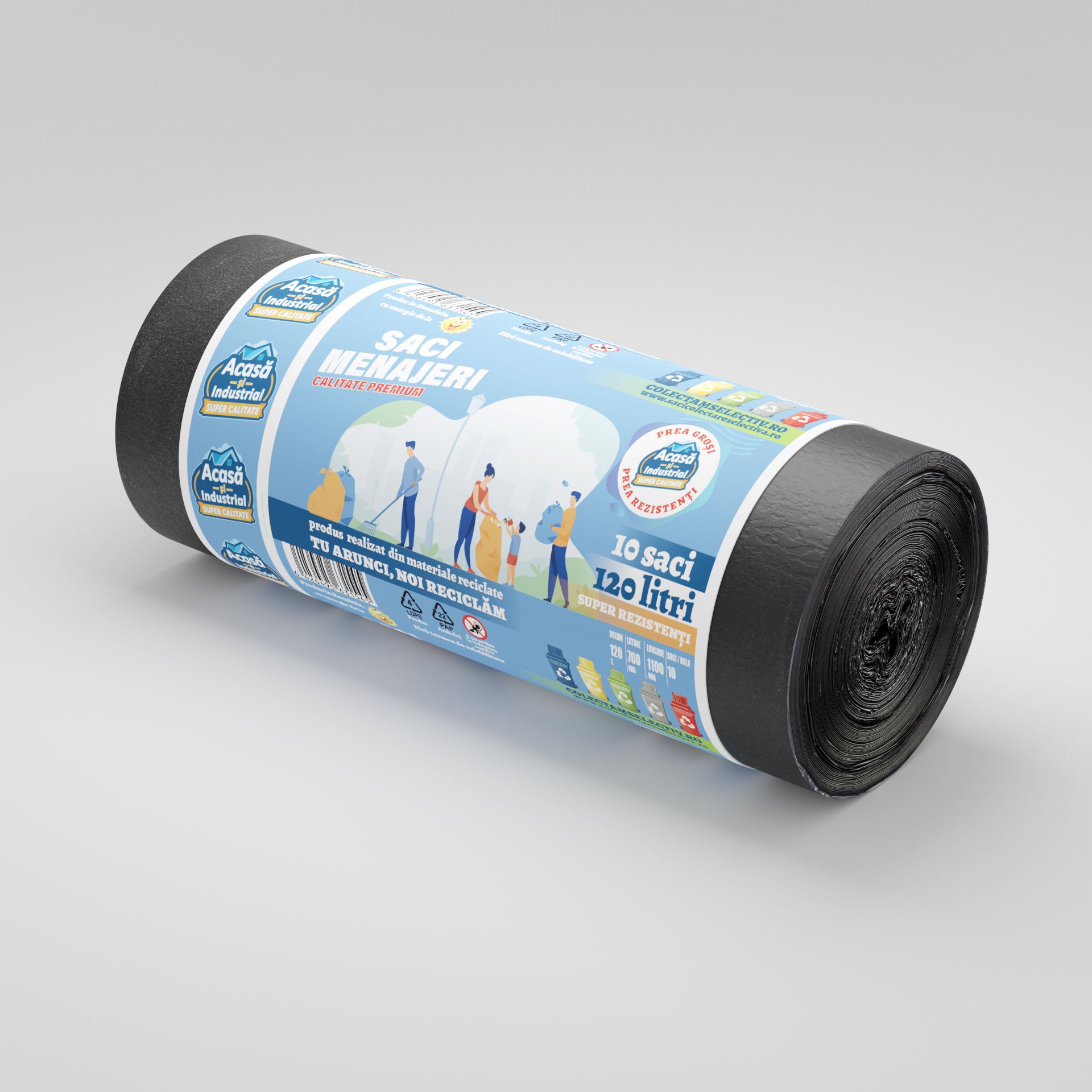 Saci menajeri 120L negru 10 saci/rola Acasa si Industrial Nou