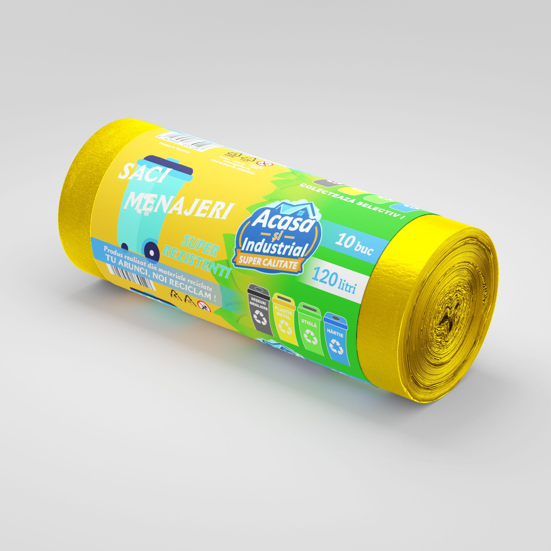 Saci menajeri 120l galben 10 saci/rola Acasa si Industrial 