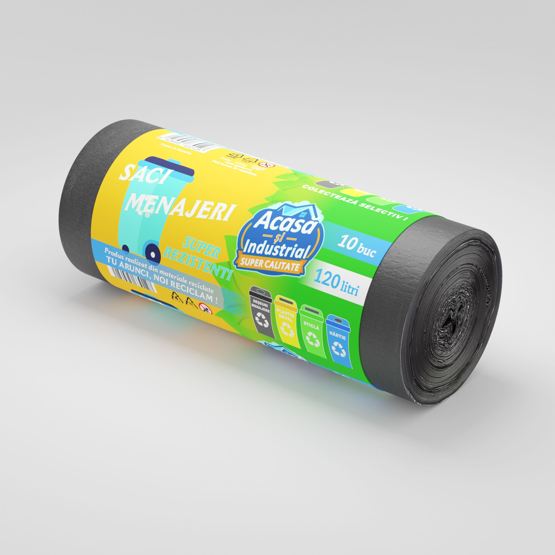 Saci menajeri 120L negru 10 saci/rola Acasa si Industrial