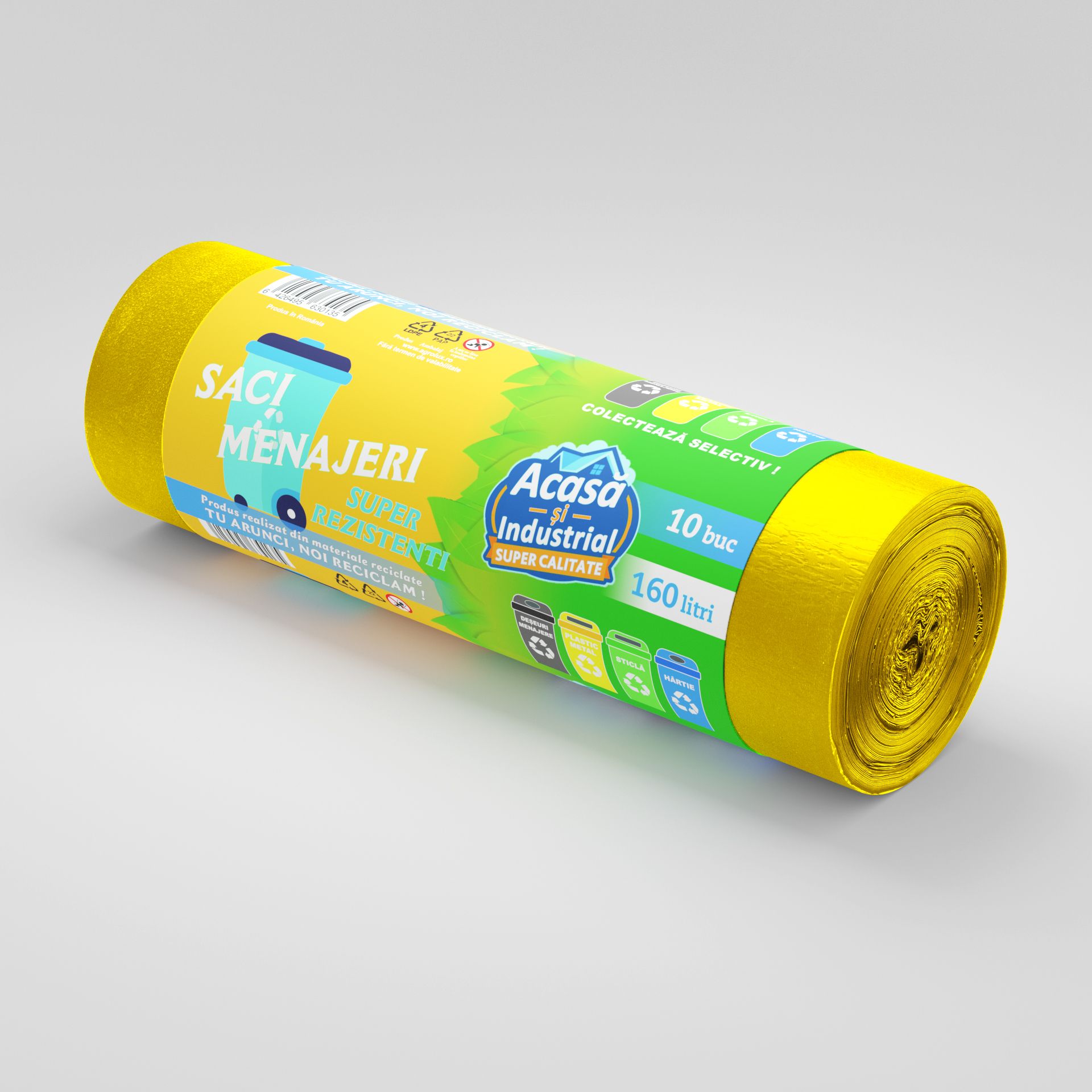 Saci menajeri 160L galben 10 saci/rola Acasa si Industrial