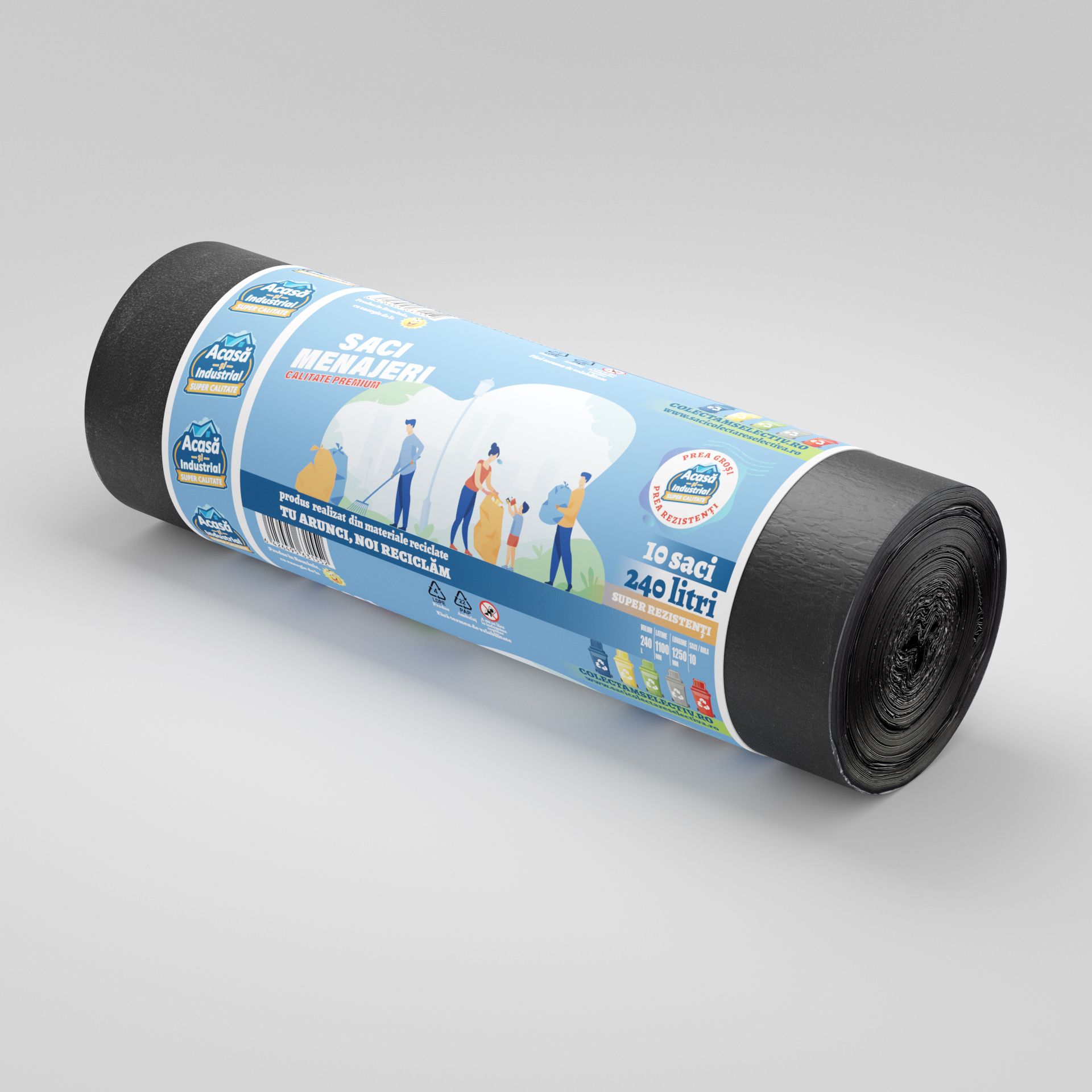 Saci menajeri 240L negru 10 saci/rola Acasa si Industrial Nou