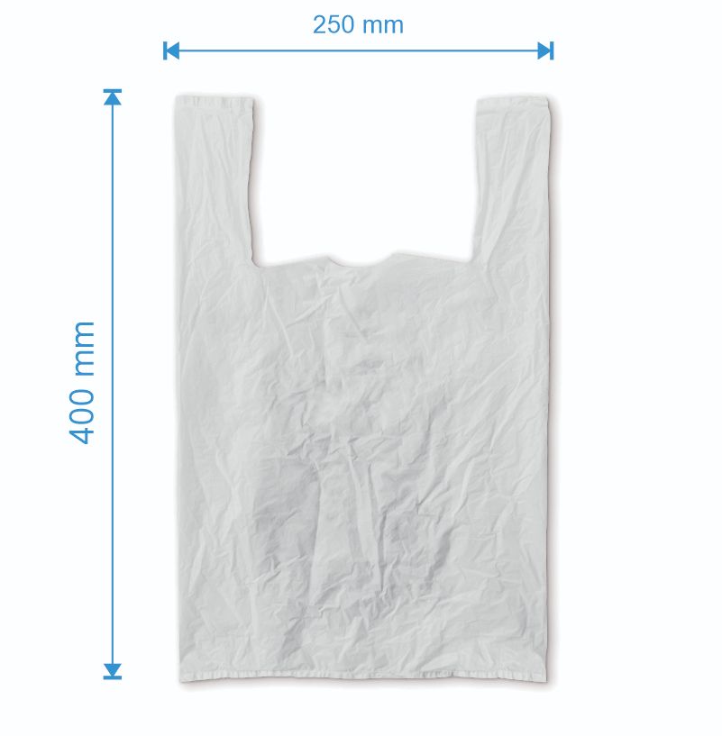 Sacosa maieu 250mm x 400mm - 50 microni grosime, cu pliuri de 60mm, virgin, culoarea alb