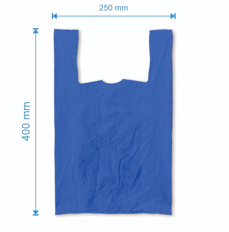 Sacosa maieu 250mm x 400mm - 50 microni grosime, cu pliuri de 60mm, virgin, culoarea albastru