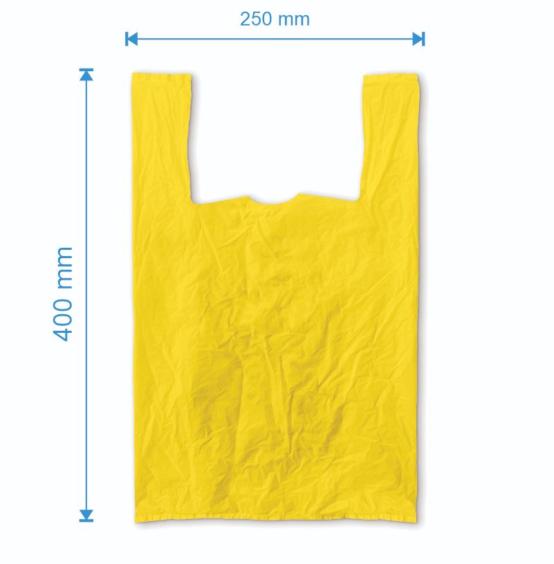 Sacosa maieu 250mm x 400mm - 50 microni grosime, cu pliuri de 60mm, virgin, culoarea galben