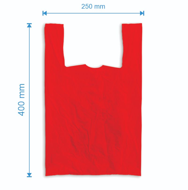 Sacosa maieu 250mm x 400mm - 50 microni grosime, cu pliuri de 60mm, virgin, culoarea rosu