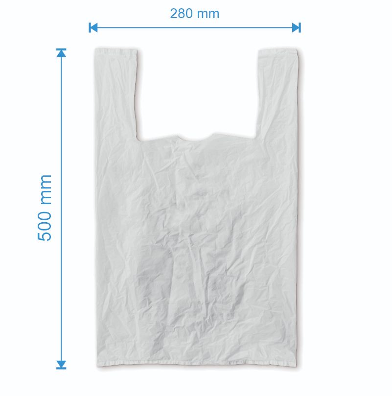 Sacosa maieu 280mm x 500mm - 50 microni grosime, cu pliuri de 70mm, virgin, culoarea alb