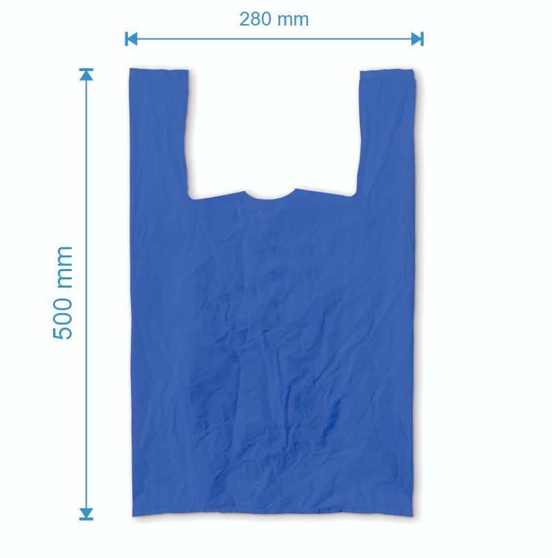 Sacosa maieu 280mm x 500mm - 50 microni grosime, cu pliuri de 70mm, virgin, culoarea albastru