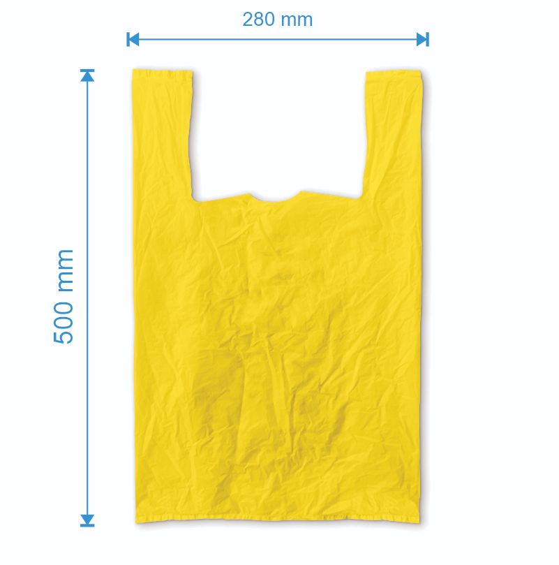 Sacosa maieu 280mm x 500mm - 50 microni grosime, cu pliuri de 70mm, virgin, culoarea galben