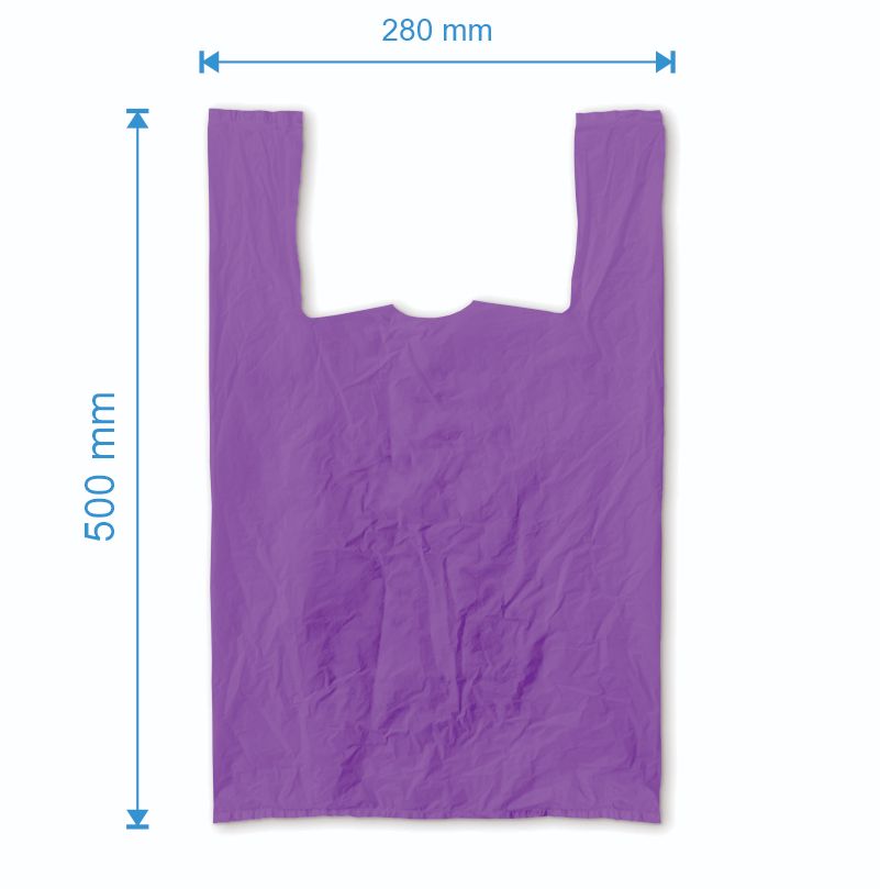 Sacosa maieu 280mm x 500mm - 50 microni grosime, cu pliuri de 70mm, virgin, culoarea mov