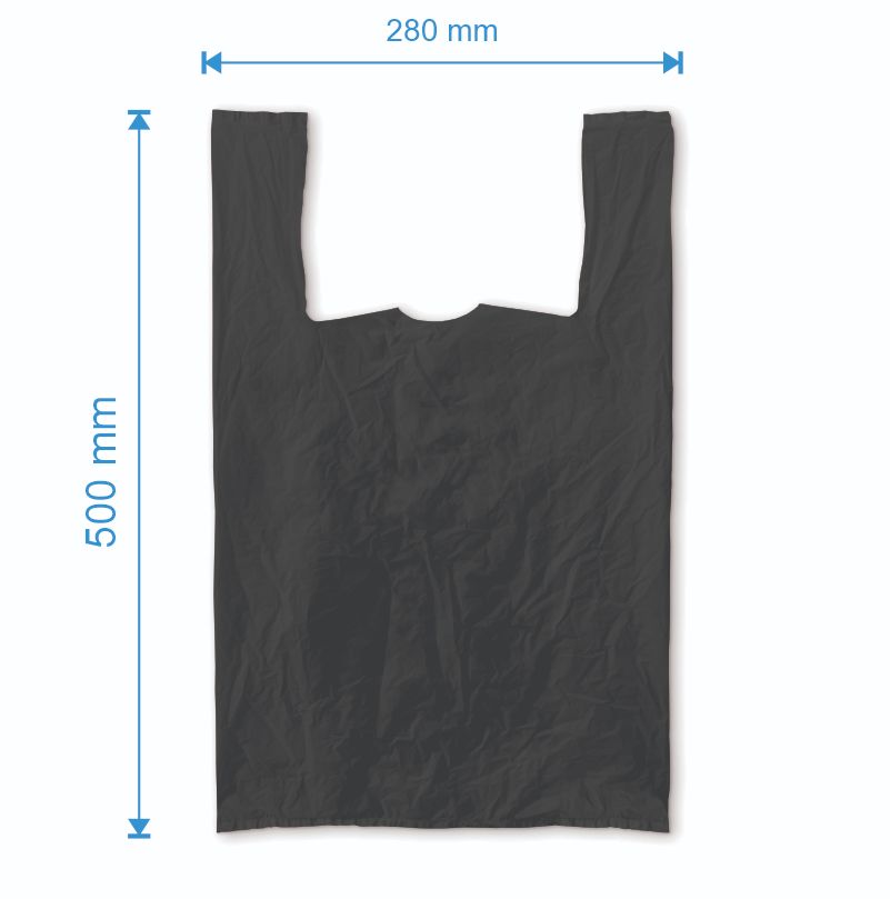 Sacosa maieu 280mm x 500mm - 50 microni grosime, cu pliuri de 70mm, virgin, culoarea negru