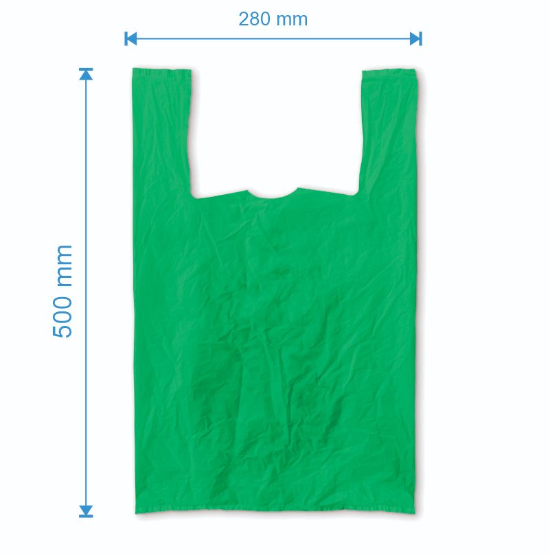 Sacosa maieu 280mm x 500mm - 50 microni grosime, cu pliuri de 70mm, virgin, culoarea verde