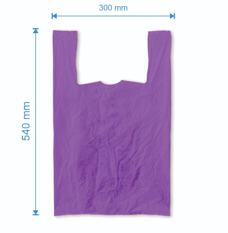 Sacosa maieu 300mm x 540mm - 50 microni grosime, cu pliuri de 80mm, virgin, culoarea mov