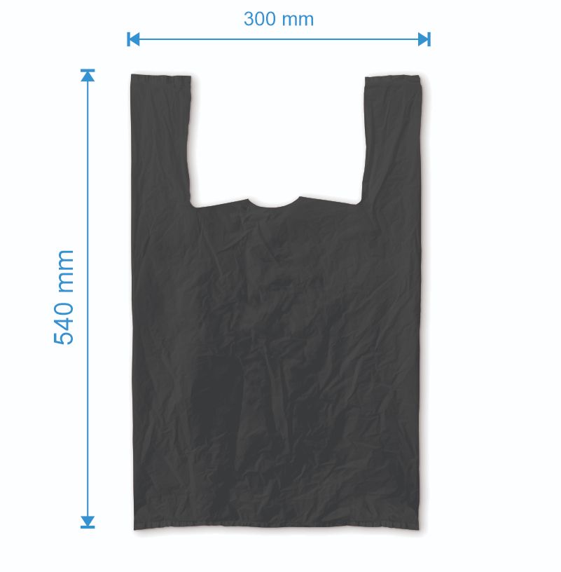 Sacosa maieu 300mm x 540mm - 50 microni grosime, cu pliuri de 80mm, virgin, culoarea negru