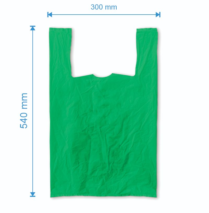 Sacosa maieu 300mm x 540mm - 50 microni grosime, cu pliuri de 80mm, virgin, culoarea verde