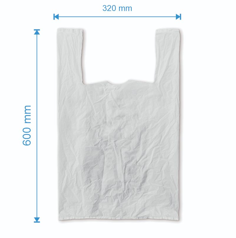 Sacosa maieu 320mm x 600mm - 50 microni grosime, cu pliuri de 90mm, reciclat, culoarea alb