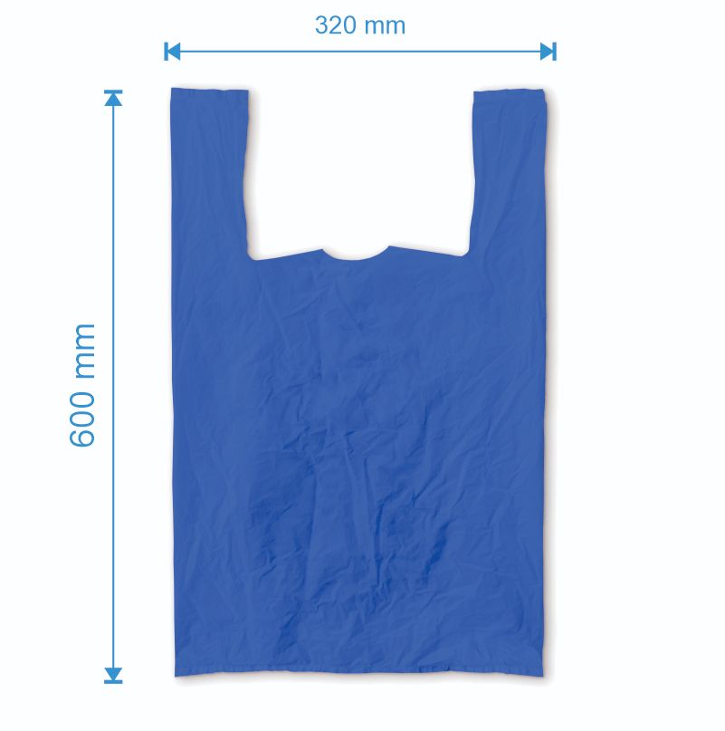 Sacosa maieu 320mm x 600mm - 50 microni grosime, cu pliuri de 90mm, reciclat, culoarea albastru