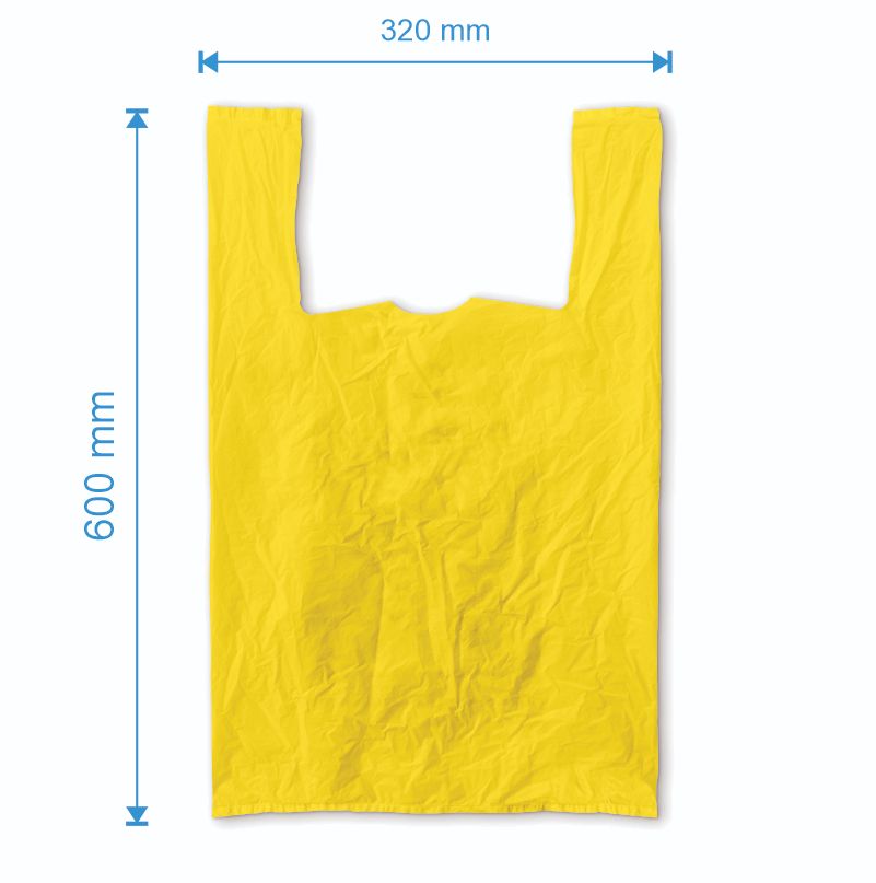 Sacosa maieu 320mm x 600mm - 50 microni grosime, cu pliuri de 90mm, reciclat, culoarea galben