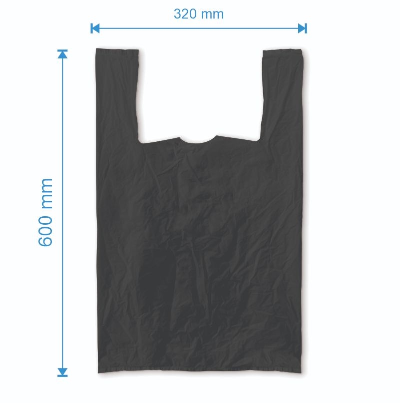 Sacosa maieu 320mm x 600mm - 50 microni grosime, cu pliuri de 90mm, reciclat, culoarea negru