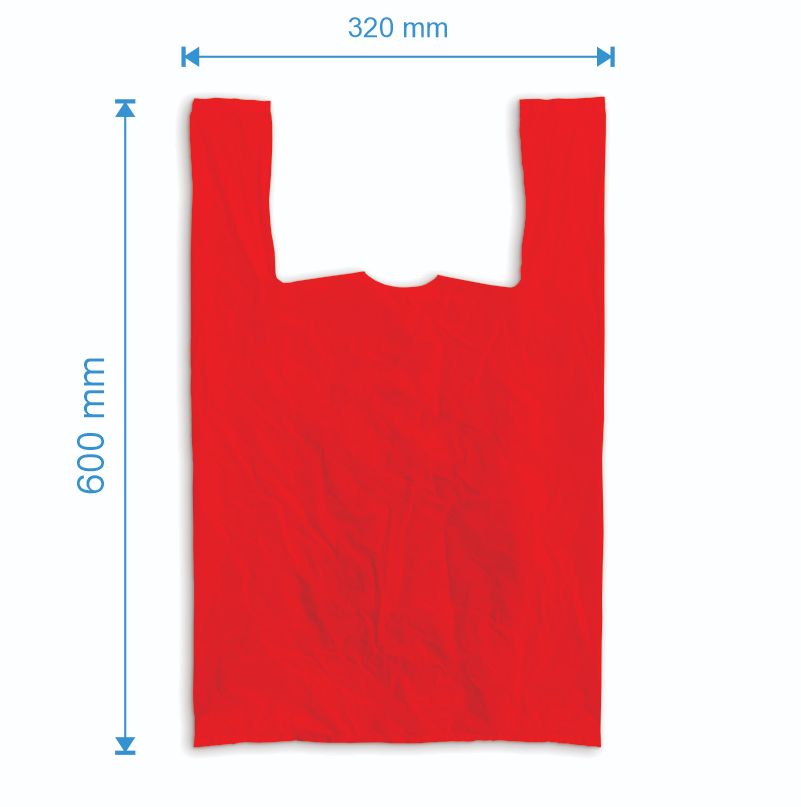 Sacosa maieu 320mm x 600mm - 50 microni grosime, cu pliuri de 90mm, reciclat, culoarea rosu