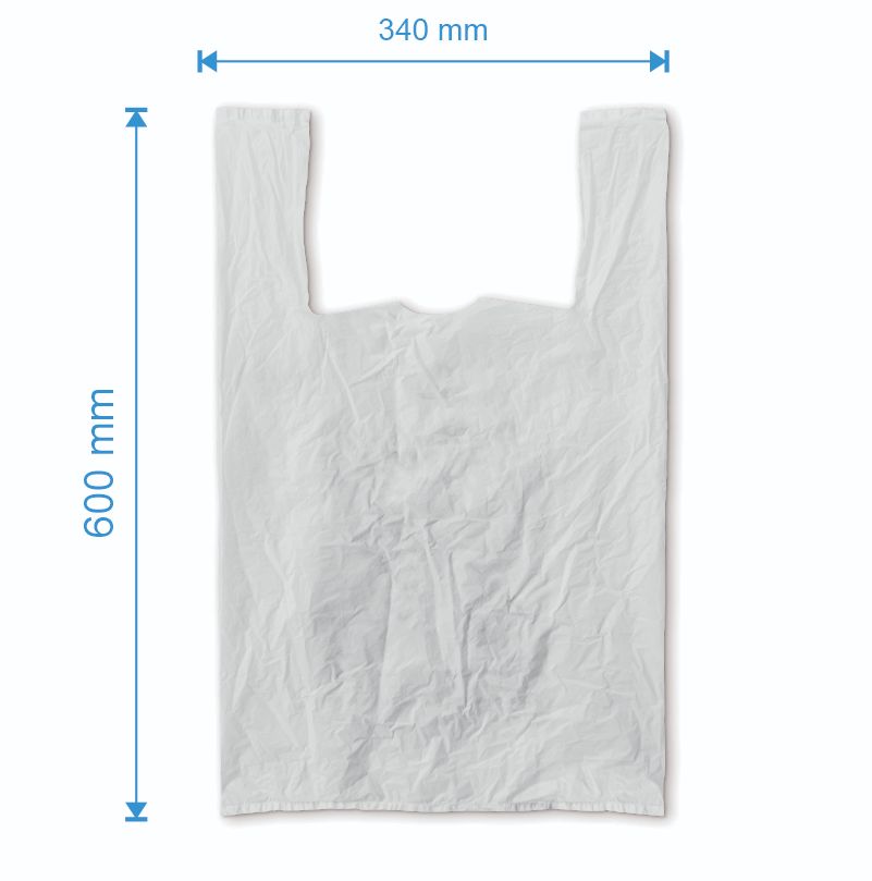 Sacosa maieu 340mm x 600mm - 50 microni grosime, cu pliuri de 100mm, reciclat, culoarea alb