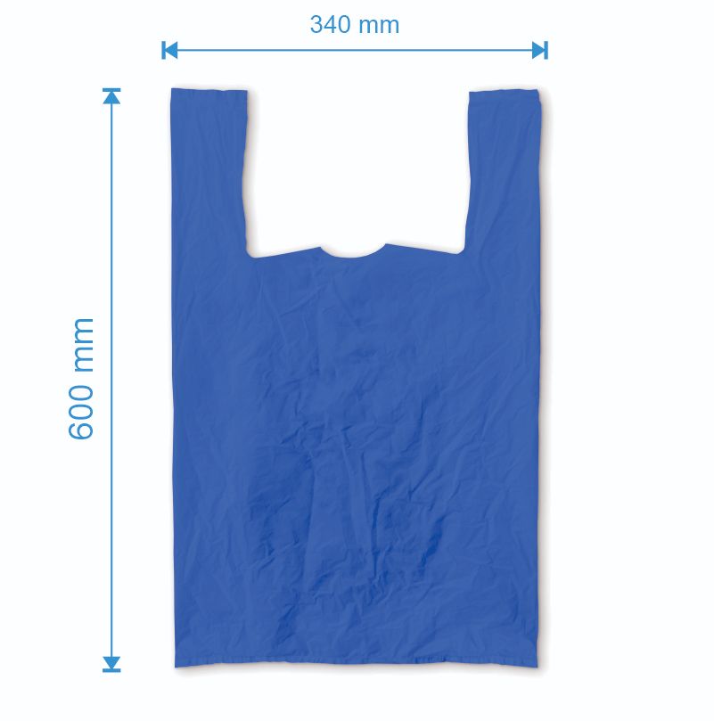 Sacosa maieu 340mm x 600mm - 50 microni grosime, cu pliuri de 100mm, virgin, culoarea albastru