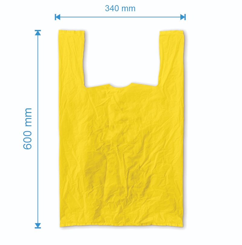 Sacosa maieu 340mm x 600mm - 50 microni grosime, cu pliuri de 100mm, virgin, culoarea galben