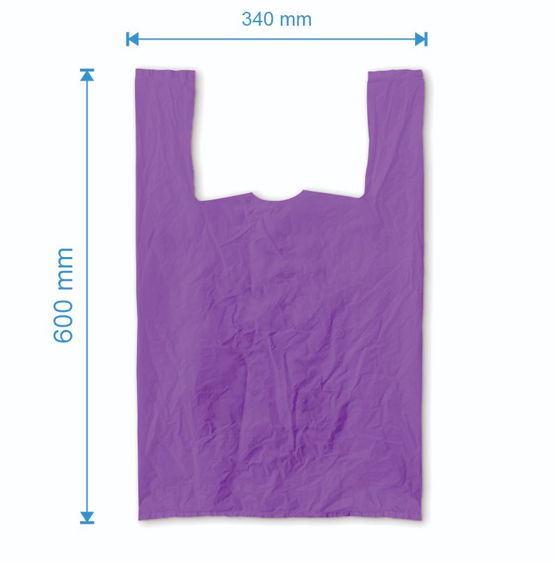 Sacosa maieu 340mm x 600mm - 50 microni grosime, cu pliuri de 100mm, virgin, culoarea mov