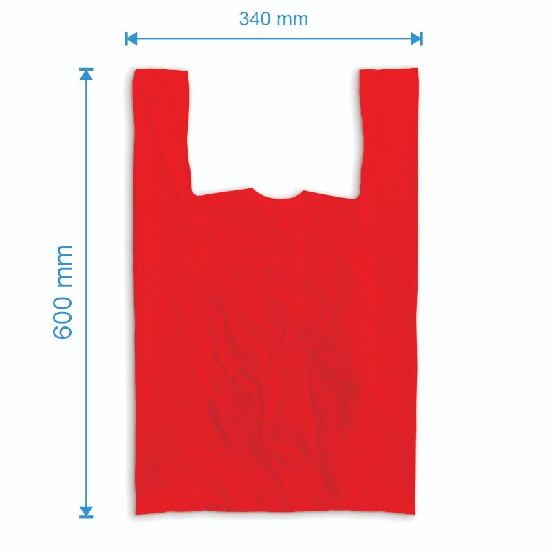 Sacosa maieu 340mm x 600mm - 50 microni grosime, cu pliuri de 100mm, virgin, culoarea rosu