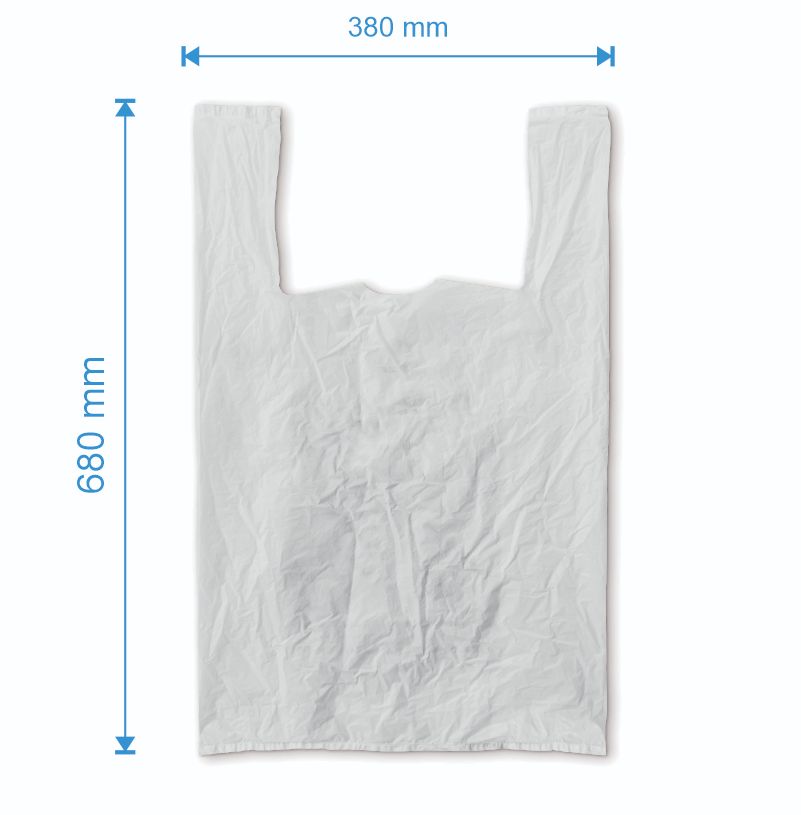 Sacosa maieu 380mm x 680mm - 50 microni grosime, cu pliuri de 140mm, virgin, culoarea alb