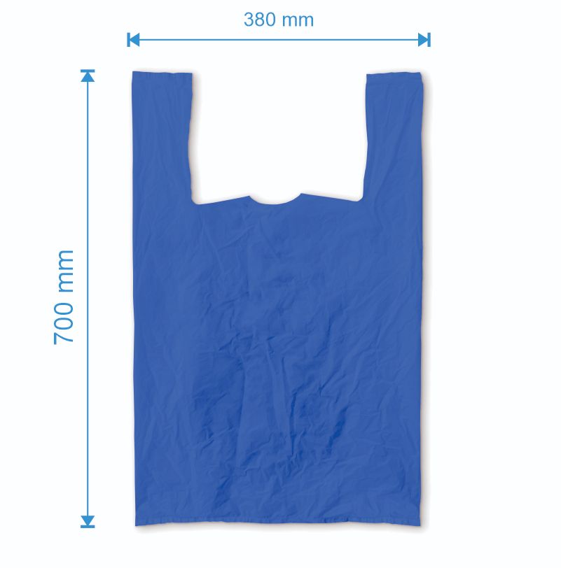 Sacosa maieu  380mm x 700mm - 50 microni grosime, cu pliuri de 140mm, reciclat, culoarea albastru