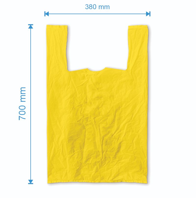 Sacosa maieu  380mm x 700mm - 50 microni grosime, cu pliuri de 140mm, reciclat, culoarea galben