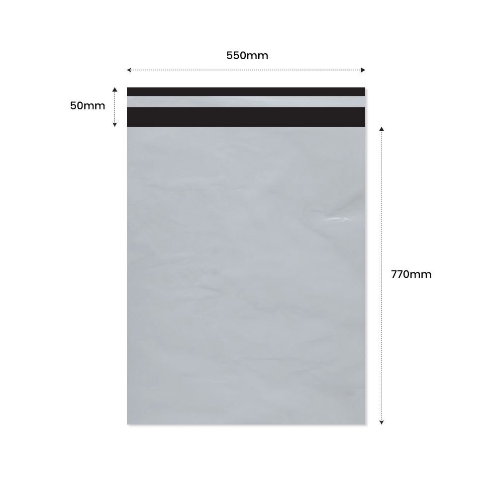 Plic Curier cu Adeziv 550X770mm + 50mm clapeta - LDPE alb + negru 