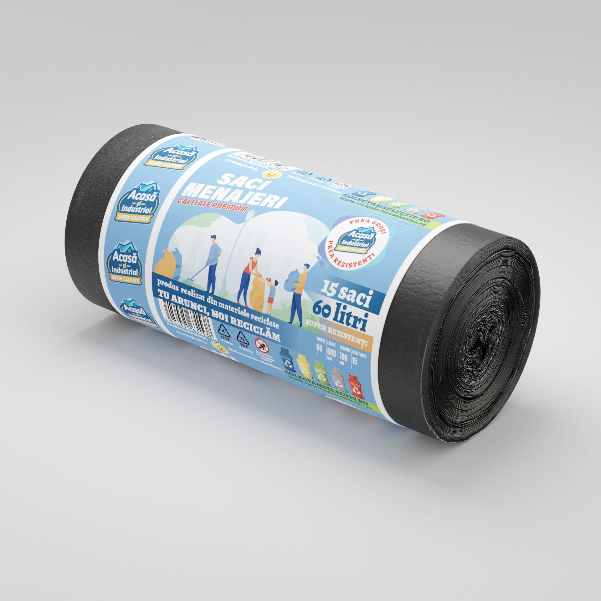 Saci menajeri 60L negru 15 saci/rola Acasa si Industrial Nou