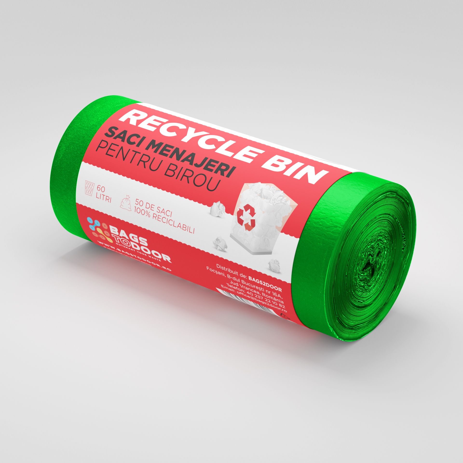 Saci menajeri 60L verzi 50 saci/rola Recycle Bin