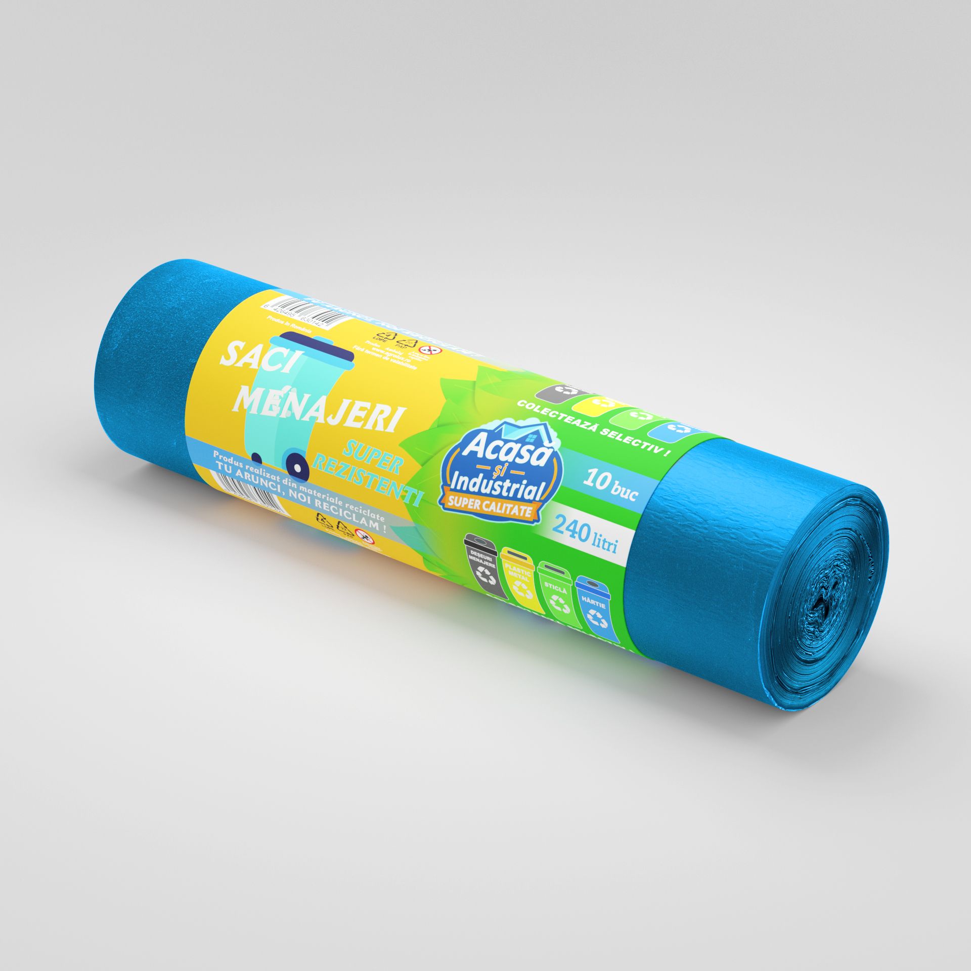 Saci menajeri 240L albastru 10 saci/rola Acasa si Industrial
