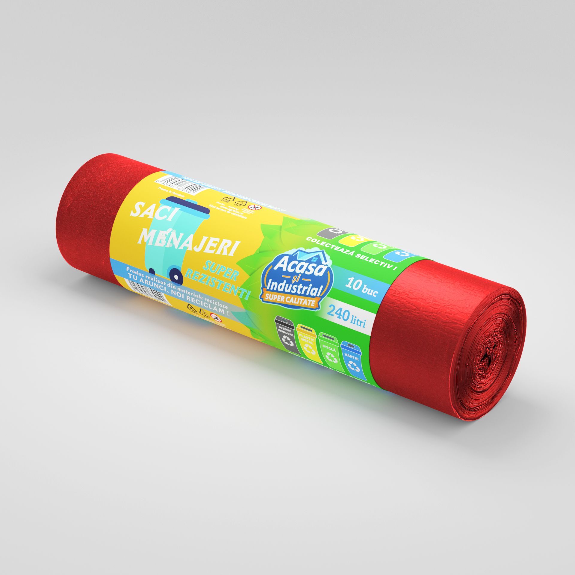 Saci menajeri 240L rosu 10 saci/rola Acasa si Industrial  